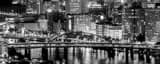 Panoramic The Pittsburgh Skyline and Fort Duquense Bridge over the Allegheny River black and white Photos