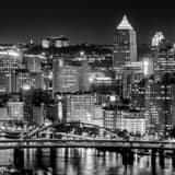 Square The Pittsburgh Skyline and Fort Duquense Bridge over the Allegheny River black and white Photos