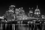Horizontal The Pittsburgh Skyline and Rachel Carson Bridge at Night black and white Photos