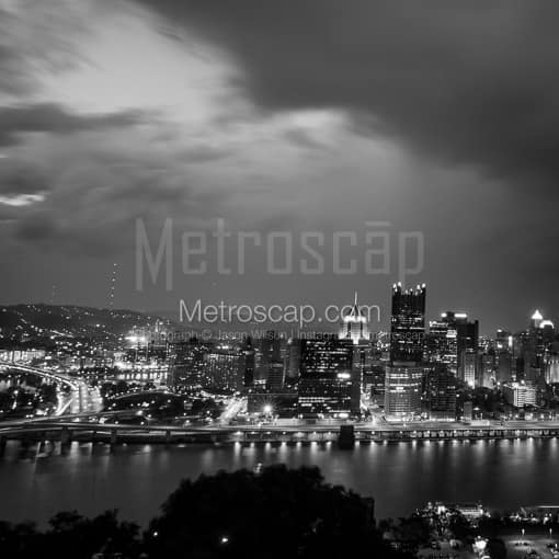 Rainfall over the Pittsburgh Skyline -- Pittsburgh Black and White Photos