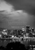 Vertical Rainfall over the Pittsburgh Skyline black and white Photos
