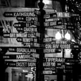 Square Mileage Post in Pioneer Square black and white Photography