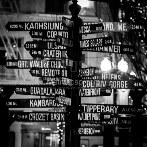 Mileage Post in Pioneer Square -- Portland Black and White Photography