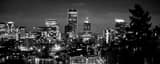 Panoramic The Portland Skyline from Vista Avenue at Night black and white Photography