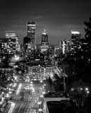 Vertical The Portland Skyline from Vista Avenue at Night black and white Photography