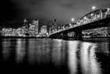 Horizontal The Portland Skyline from the Willamette River black and white Photography