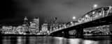 Panoramic The Portland Skyline from the Willamette River black and white Photography