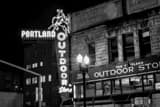 Horizontal The Portland Outdoor Store Neon Sign black and white Photography