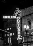 Vertical The Portland Outdoor Store Neon Sign black and white Photography