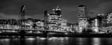 Panoramic The Portland Skyline from the Eastbank Esplande black and white Photography