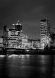 Vertical The Portland Skyline from the Eastbank Esplande black and white Photography
