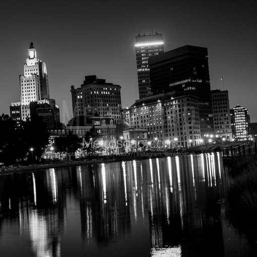 The Providence Skyline at Twilight -- Providence Black and White Photography