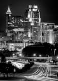 Vertical The Raleigh Skyline at Night black and white Pictures
