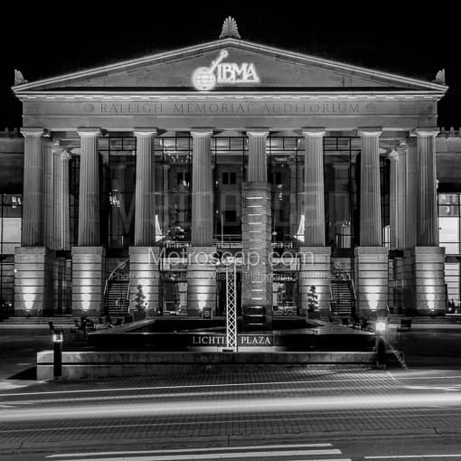 The Raleigh Memorial Auditorium at Night -- Raleigh Black and White Photos