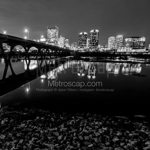 Richmond Black and White Photos of The Downtown Richmond Virginia Skyline at Night The Downtown Richmond Virginia Skyline at Night -- Richmond Black and White Photos