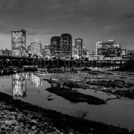Richmond Virginia Skyline at Dusk -- Richmond Black and White Photos