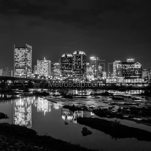 Richmond Black and White Photos of The Richmond Skyline at Night over the James River The Richmond Skyline at Night over the James River -- Richmond Black and White Photos