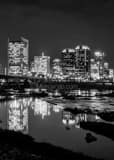Vertical The Richmond Skyline at Night over the James River black and white Photos