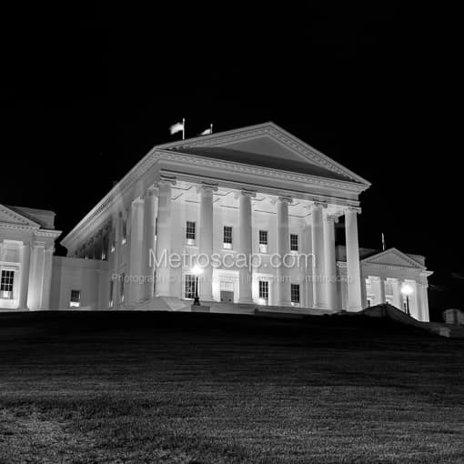 The Virginia Statehouse at Night -- Richmond Black and White Photos