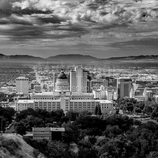 Downtown Salt Lake City from Ensign Peak -- Salt Lake City Black and White Photography