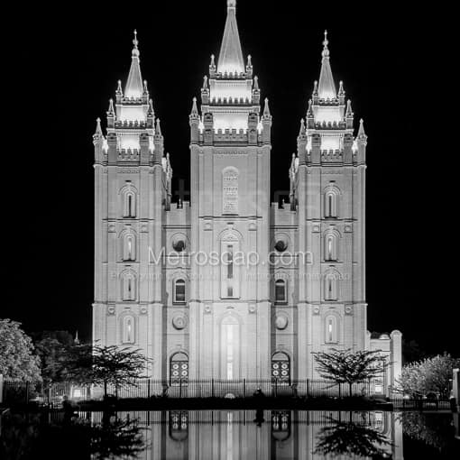 The Mormon Temple at Night -- Salt Lake City Black and White Photography