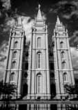 Vertical The Mormon Temple and Reflecting Pool black and white Pictures