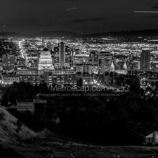 The Salt Lake City Skyline from Edgecomb -- Salt Lake City Black and White Photography