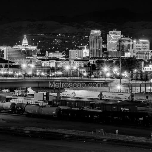 Salt Lake City Black and White Photos of The Salt Lake City Skyline at Night from Interstate 80 The Salt Lake City Skyline at Night from Interstate 80 -- Salt Lake City Black and White Photos