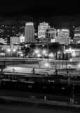 Vertical The Salt Lake City Skyline at Night from Interstate 80 black and white Pictures