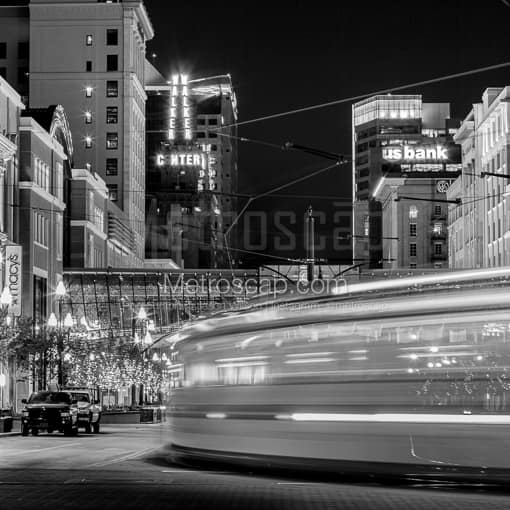 A UTA TRAX Train on Main -- Salt Lake City Black and White Photography