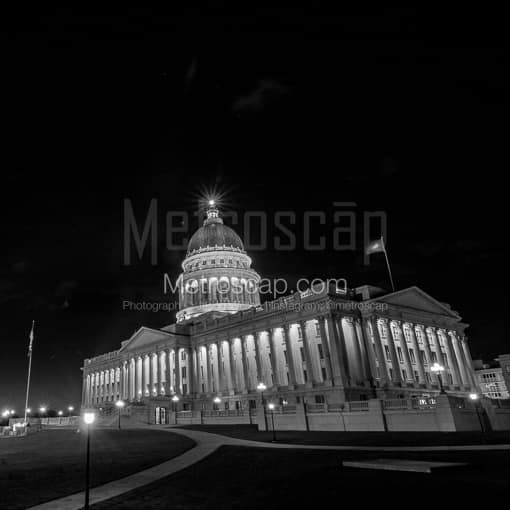 The Utah Capitol Building at Night -- Salt Lake City Black and White Photography