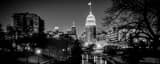Panoramic The Tower Life Building and San Antonio River black and white Photos