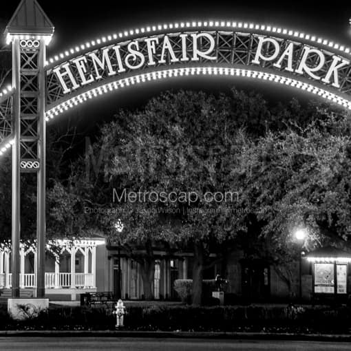 Hemisfair Park at Night -- San Antonio Black and White Photos
