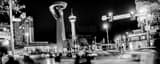 Panoramic Pedestrians Cross Losoya Street at Commerce Street black and white Photos