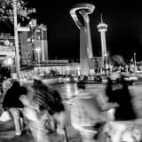 Square Pedestrians Cross Losoya Street at Commerce Street black and white Photos