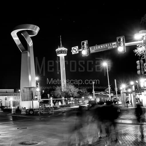 Pedestrians Cross East Commerce Street -- San Antonio Black and White Photos