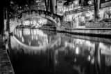 Horizontal A River Walk Pedestrian Bridge black and white Photos