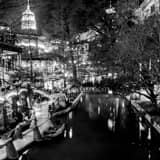 Square An Overhead View of River Walk black and white Photos
