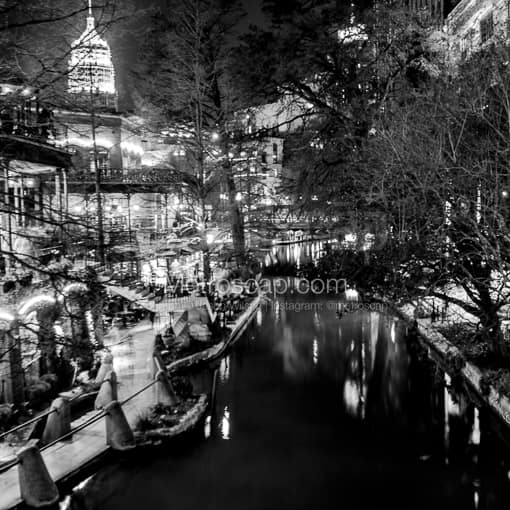 An Overhead View of River Walk -- San Antonio Black and White Photos
