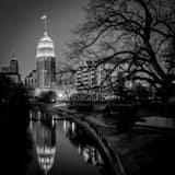 Square The San Antonio Skyline at Night in February Framed Photos