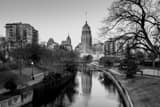 Horizontal The San Antonio Skyline at Dusk over the San Antonio River Framed Photos