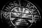 Horizontal The Sunset Route Train Station Stained Glass black and white Photos