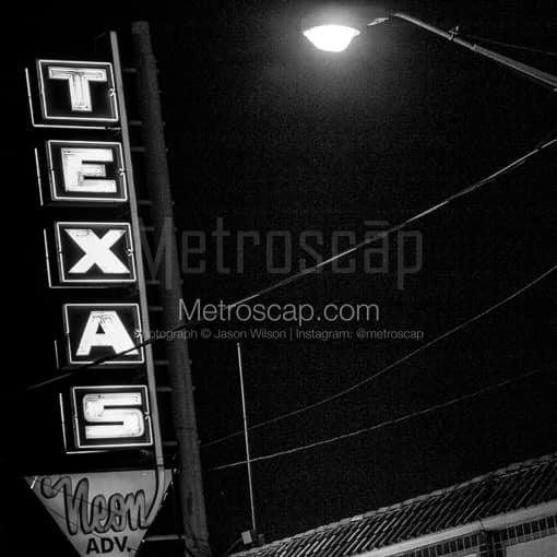 The Texas Neon Advertising Sign -- San Antonio Black and White Photos