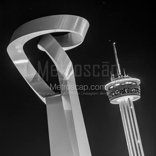 The Torch of Friendship and Tower of the Americas -- San Antonio Black and White Photos