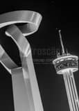 Vertical The Torch of Friendship and Tower of the Americas black and white Photos