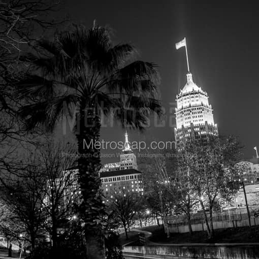 The Tower Life Building at Night -- San Antonio Black and White Photos