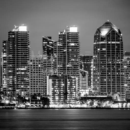 Downtown San Diego at Night -- San Diego Black and White Photos