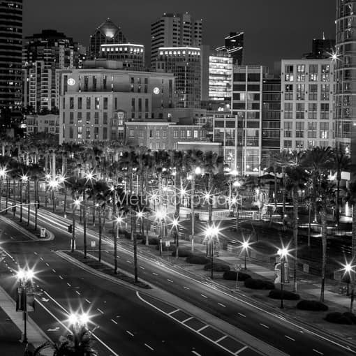 Downtown San Diego above Convention Center Drive -- San Diego Black and White Photos