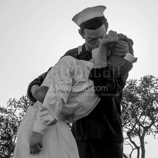 The Kissing Sailor Sculpture Near the USS Midway -- San Diego Black and White Photos