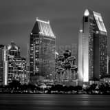 Square The San Diego Skyline at Night landscape black and white Photography